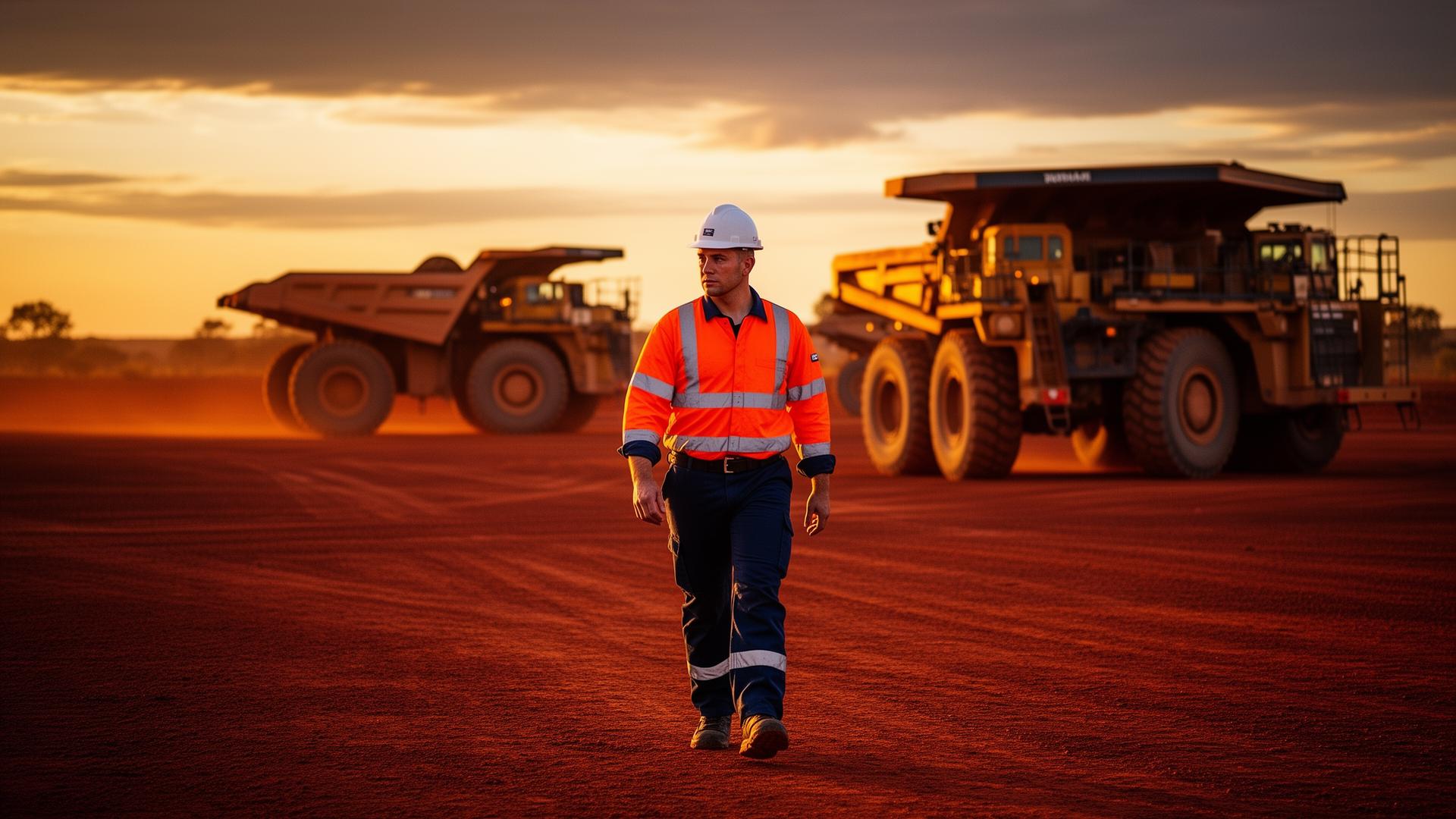 Australian FIFO mining worker on site at sunset